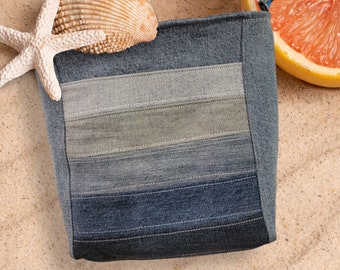 Bandolera Bolsillo Rayas – Denim Reciclado - Forro Tiburones Azules