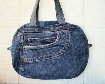 Bolso Oval Pocket - Denim Reciclado - Forro Regadera