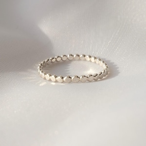 Dainty Silver Ring &quot;Dots&quot;, Minimalist Stacking Ring, Sterling Silver Ring, Silver Pearl Ring, Hammered Dot Ring,
