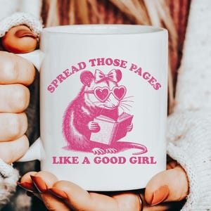 Book Lover&#39;s Ceramic Mug - Spread the Pages Like a Bad Girl, Funny Gift for Readers, Book Clubs, Unique Coffee Cup