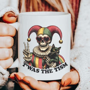 Funny Ren Faire Mug, Funny Gift For Renaissance Faire Lover, Castlecore Knightcore Retro Ren Fest Twas The Tism Meme Skeleton Mug, Cat Mug