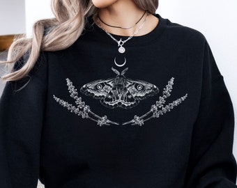 Luna Moth Lavender Whimsigoth Sweatshirt, Fairy Grunge, Weirdcore, Pastel Goth, Alt Clothing