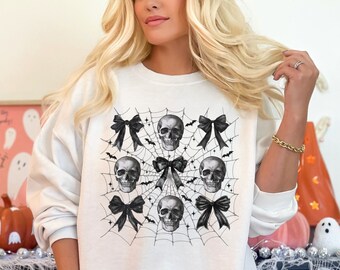 Sudadera de calavera coqueta, suéter con lazo de coqueta oscura de calabaza de otoño, camisa de murciélago de coqueta de calavera de Halloween, sudadera de coqueta de calavera