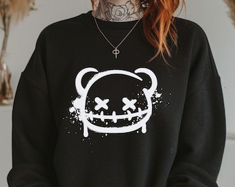 Scene Clothes, Scenecore Bear Sweatshirt, Emo Alternative Clothes, Punk Emo Screamo Sweatshirt, Alt Creepy Cute Clothing