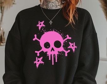 Emo Skull Scene Clothes, Emo Alternative Clothes, Emo Screamo Scenecore Sweatshirt, Alt Creepy Cute Clothing, 2000s Clothing