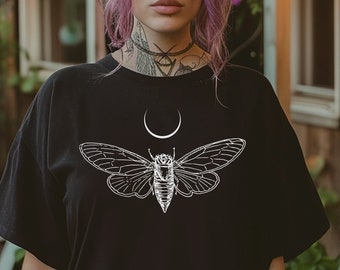 Cicada Moon Whimsigoth Goblincore Shirt, Dark Cottage Core Insect Shirt