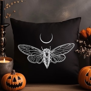 Cicada Whimsigoth Pillow, Magical Cicada Aesthetic Pillows, Dark Academia Cottagecore, Witchy Stuff, Fairy Grunge
