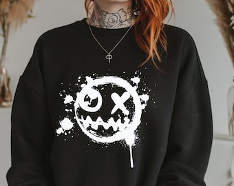 Szene Kleidung, Scenecore Smiley Gesicht Sweatshirt, Emo Alternative Kleidung, Punk Emo Scremeo Sweatshirt, Alt gruselig süße Kleidung