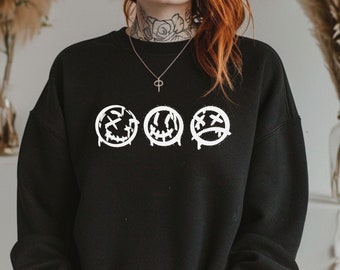 Szene Kleidung, Scenecore Smiley Gesicht Sweatshirt, Emo Alternative Kleidung, Punk Emo Scremeo Sweatshirt, Alt gruselig süße Kleidung