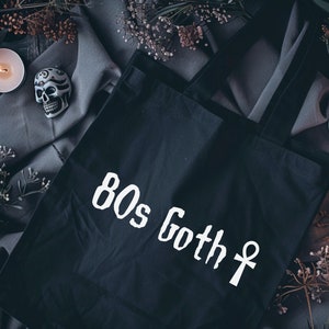 Trad Goth Tote Bag, 80s Goth Retro Ankh Alt Tote Bag