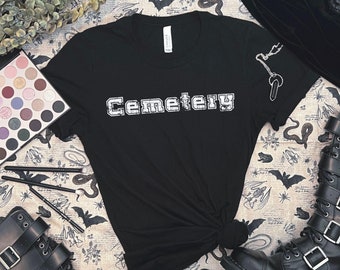 Gothic Clothes, Goth Cemetery Varsity Creepy Cute Shirt, Alt Goth T Shirt