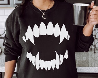 Goth Vampire Fangs Sweatshirt, Goth Halloween Alt Grunge Gildan Sweatshirt