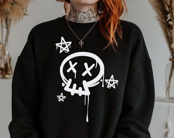 Emo Skull Scene Clothes, Emo Alternative Clothes, Emo Screamo Scenecore Sweatshirt, Alt Creepy Cute Clothing
