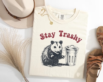 Possum Shirt, Vintage Comfort Colors 90s Boho Aesthetic Stay Trashy Funny Unisex Opossum Lovers Weirdcore Gift Shirt, Retro Possum Tee