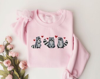 Raccoon Valentine Shirt, Embroidered Raccoon Valentines Day, Crewneck Shirt, Galentine Sweater, Raccoon Valentines Sweatshirt Gift For Her