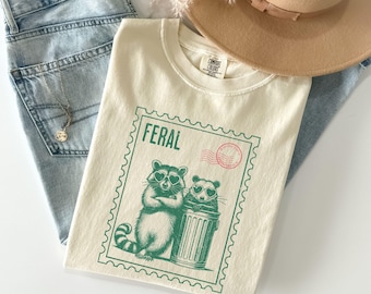 Funny Feral Raccoon Opossum Graphic Shirt Comfort Colors® Trash Panda Feral Meme Shirts For Women, Funny Unhinged Cozy Racoon Lover Gifts