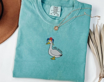 Embroidered Silly Goose Shirt, Comfort Colors® Jester Silly Goose On the Loose Meme T Shirt, Funny Goose Lover Clothes, Goose Crewneck Tee
