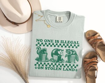 No One Is Illegal On Stolen Land Shirt, Immigration Shirt, Anti Racism Shirt, Activist Protest Shirt, Comfort Colors® Raccoon T Shirt