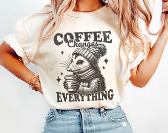 Opossum Shirt, Halloween Comfort Colors® Retro Possum Tee, Funny Animal Lover Gift, Vintage Fall Crewneck Opossum Coffee Lover Tshirt