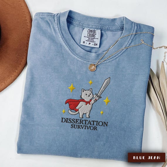 Embroidered Phd Graduation Cat Shirt, Dissertation Shirt, Phd Graduation Tee Gift, Doctoral Graduation Gift for Phd Student, Gift For Her