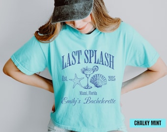 Camiseta de despedida de soltera Last Splash Beach, camisetas personalizadas para despedida de soltera Last Splash Comfort Colors® para bodas en la playa, regalos para despedidas de soltera