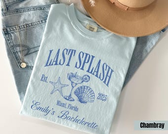 Camiseta de despedida de soltera Last Splash Beach, camisetas personalizadas para despedida de soltera Last Splash Comfort Colors® para bodas en la playa, regalos para despedidas de soltera