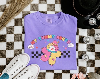 Clowncore Clothing, Funny Comfort Colors® Retro Clowncore Kidcore Pastel Circus Clown Shirt, My Tummy Hurts Rainbow Clowncore Clothes