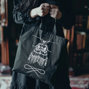 Moth Tote Bag, Witchy Fairy Grunge Creepy Cute Goth Moth Tote Bag