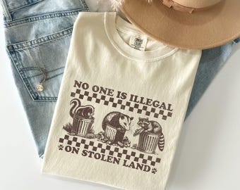 No One Is Illegal On Stolen Land Shirt, Immigration Shirt, Anti Racism Shirt, Activist Protest Shirt, Comfort Colors® Raccoon T Shirt