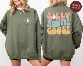 Bluza Cioci, Sweter Ciotki, Głupia Ciocia Gęś Na Luzie Vintage Prezenty, Prezent Ciotki, Awansowany Na Ciotkę Sweter Z Okrągłym Dekoltem