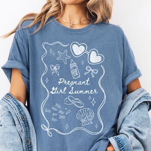Koszulka letnia dla ciężarnej dziewczyny, zabawna koszulka ciążowa na lato, pierwsza mama, Baby Shower, Comfort Colors®, najlepsze prezenty na ujawnienie ciąży
