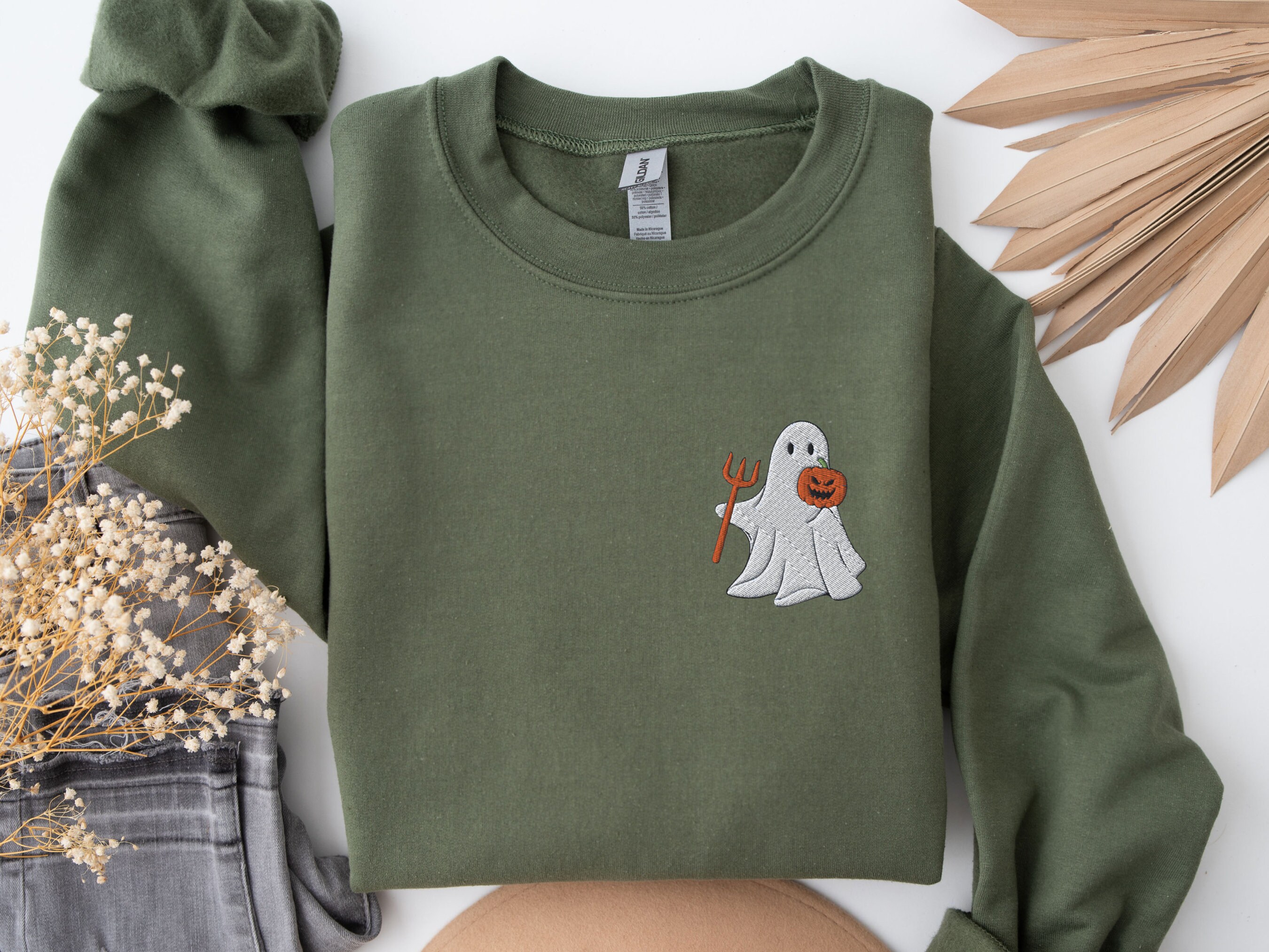 Felpa Donna Halloween LOTUCY Con Fantasma Ricamato - Autunnale, Girocollo, Morbida - 3