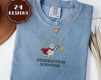 Embroidered Phd Graduation Cat Shirt, Dissertation Shirt, Phd Graduation Tee Gift, Doctoral Graduation Gift for Phd Student, Gift For Her