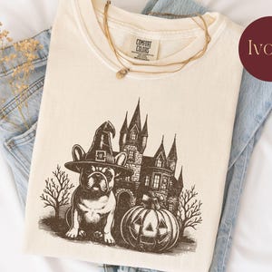 Camiseta de Bulldog Francés, Camiseta Frenchie Halloween Comfort Colors®, Regalos para Mamá Bulldog Francés, Amante de los Bulldogs, Camiseta Frenchie Calabaza