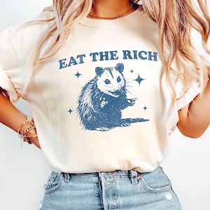 Eat the Rich Shirt, Opossum Retro Liberal Equality Eat The Rich Socialist Leftist Comfort Colors® Shirts, Tax The Rich Protest Tshirt