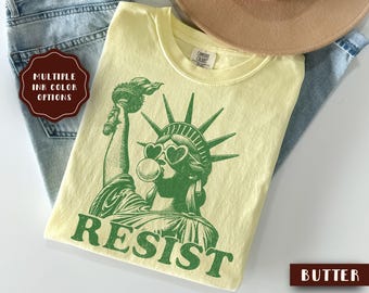 Resist Shirt Statue of Liberty Tshirt, Custom Comfort Colors Lady Liberty Resistance Feminist Gift, Retro Activist Equality Protest Shirt