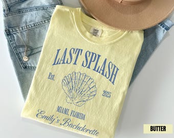 Camiseta de despedida de soltera Last Splash Beach, camisetas personalizadas para despedida de soltera Last Splash Comfort Colors® para bodas en la playa, regalos para despedidas de soltera