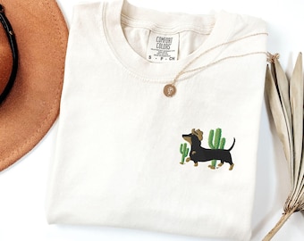 Dachshund Shirt, Embroidered Weiner Dog Daschund Shirt, Dachshund Gifts, Comfort Colors® Weenie Dog T Shirt, Weiner Dog Lover Clothes Gift