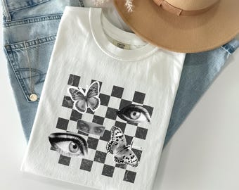 Weirdcore Shirt, Weird Retro Grunge Liminal Space Vaporwave Distressed Vintage Shirt, Dreamcore Alternative Collage Butterfly Eyes Shirt