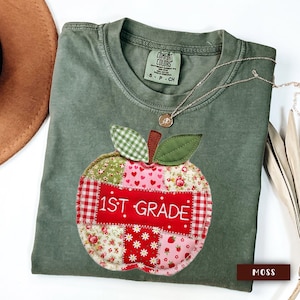 1st Grade Teacher Shirt, First Grade Faux Patchwork Tshirt, Comfort Colors® Teacher Appreciation Back To School Tee, Grade One T-shirt