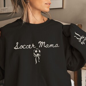 Personalized Soccer Mom Kids Name On Sleeve Sweatshirt, Custom Soccer Sweater, Soccer Mama Shirt, Gift For Soccer Mom, Soccer Season Shirts