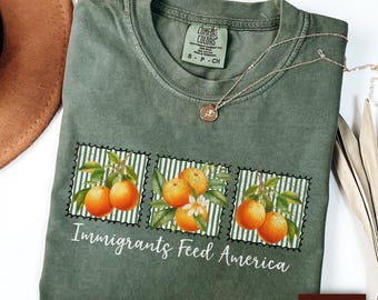 Pro-immigratieshirt, steun immigranten schattig oranje retro politiek activist liberaal protest T-shirt, anti-IJS mensenrechten-T-shirt