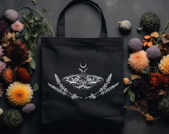 Borsa tote con falena magica, borsa tote con falena floreale lavanda Whimsigoth Witchy Fairy Grunge Goth