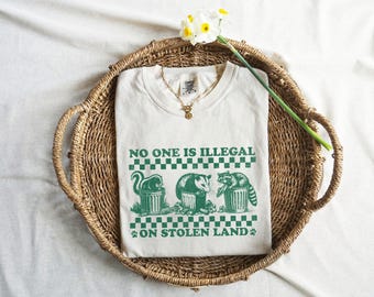 No One Is Illegal On Stolen Land Shirt, Immigration Shirt, Anti Racism Shirt, Activist Protest Shirt, Comfort Colors® Raccoon T Shirt