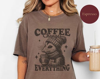 Opossum Shirt, Halloween Comfort Colors® Retro Possum Tee, Funny Animal Lover Gift, Vintage Fall Crewneck Opossum Coffee Lover Tshirt