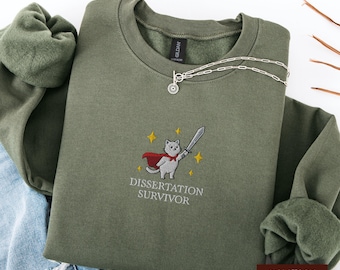 Geborduurd doctoraatsafstudeerkat sweatshirt, doctoraatsproefschrift overlevende trui, doctoraatscadeau, doctoraatsafstudeercadeau voor promovendus