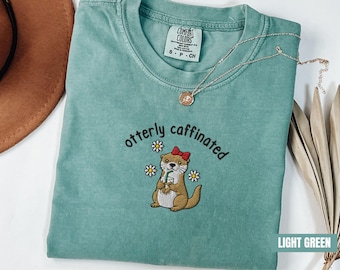 Embroidered Otter Shirt, Comfort Colors Floral Cute Otter Lovers Coffee Tshirt, Otter Lover Gift, Retro Sea Otter Tshirt, Cute Animal Tee