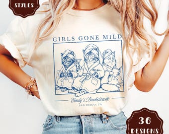 Girls Gone Mild Bachelorette Cat Shirt, Slumber Party Themed Bach Party Tshirt, Girls Trip Spa Chill Bach Tee, Pajama Sleepover Bach Tee