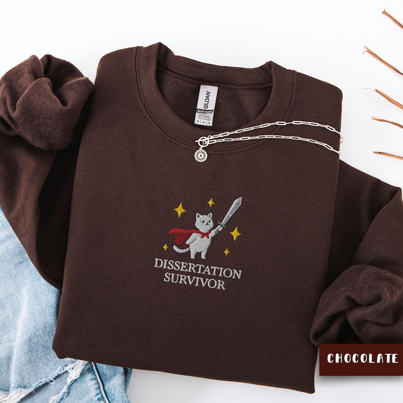 Embroidered PhD Graduation Cat Sweatshirt, Doctorate Dissertation Survivor Sweater, Phd Gift, Doctoral Graduation Gift for PhD Student image 3