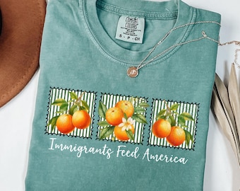 Pro-immigratieshirt, steun immigranten schattig oranje retro politiek activist liberaal protest T-shirt, anti-IJS mensenrechten-T-shirt